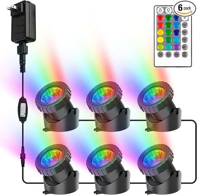 RGB Pond Lights with Timer, LED Underwater Submersible Colorful Landscape by CREPOW