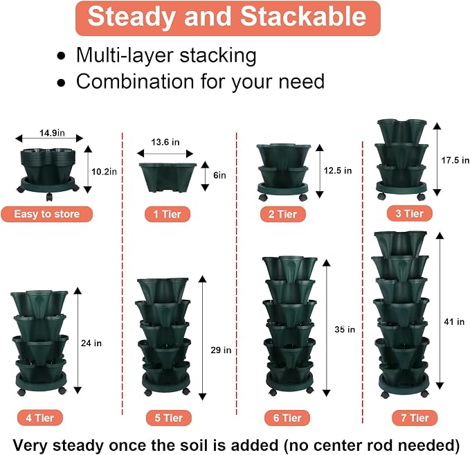 GameXcel Vertical Planter 7 Tier Stackable Planters Garden Planters Strawberry - Image 7