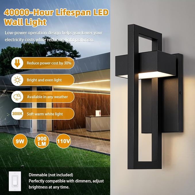 LamQee Outdoor Wall Lights Modern Exterior Lighting Fixtures, 3000K Integrated - Image 2