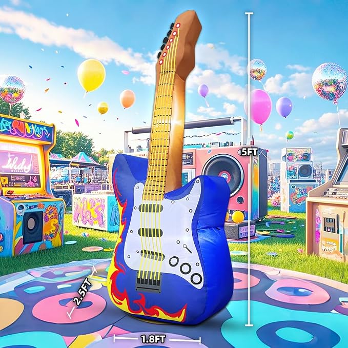 80's 90's Party Decoration 5FT Inflatable Guitar Party Decorations, Blow up LED - Image 5