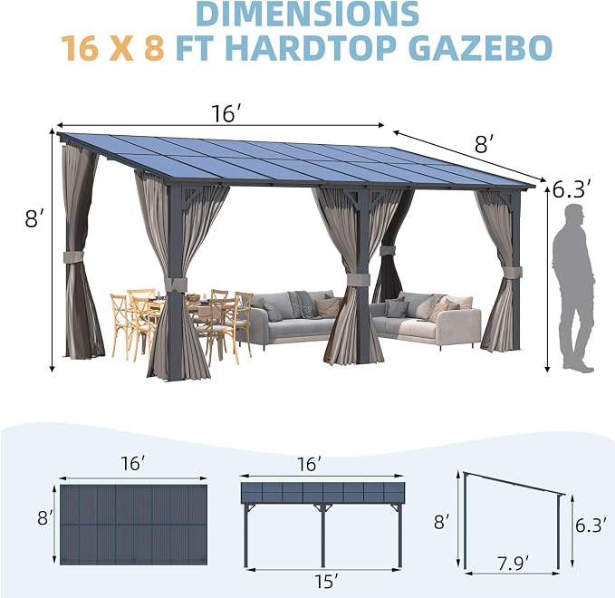 AECOJOY 16' x 8' Gazebo Outdoor Pergola - Image 7