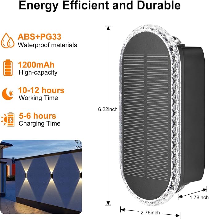 Ellasay Solar Fence Lights Outdoor: 6-Pack Solar Powered Wall Lights Up and - Image 6