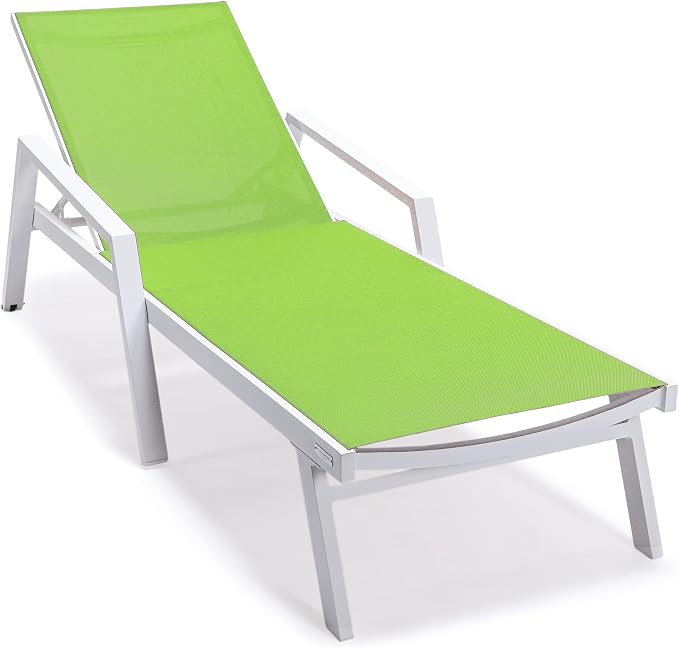 LeisureMod Marlin Patio Chaise Lounge Chair, Adjustable Outdoor White Aluminum by LeisureMod