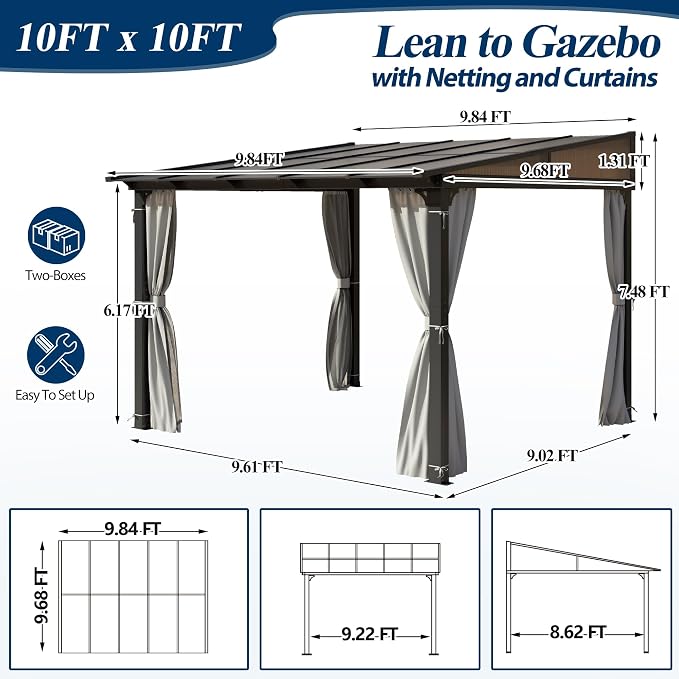 COVERONICS 10' X 10' Outdoor Polycarbonate Lean to Gazebo - Image 2