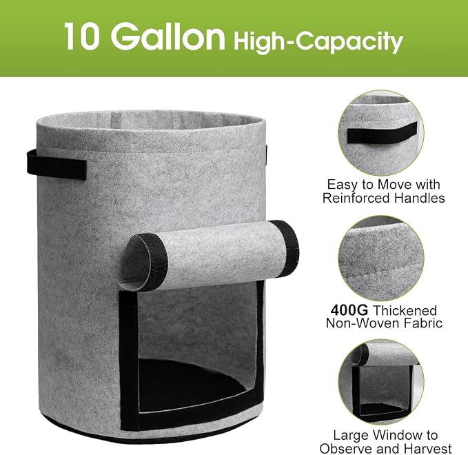 Potato Grow Bags with Flap 10 Gallon, 4 Pack Planter Pot with Handles and - Image 2