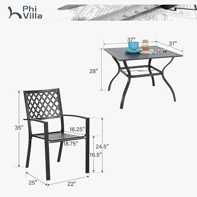 PHI VILLA 5 Pieces Patio Dining Set - Image 8