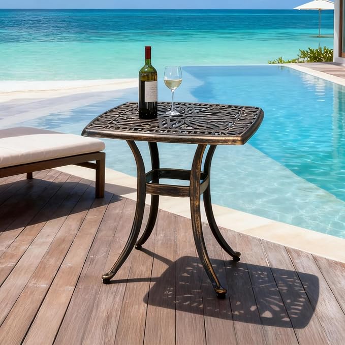 VINGLI 21” Outdoor Side Table, Cast Aluminum All-Weather Patio Side Table Small - Image 8