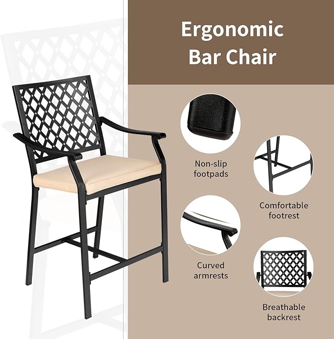 Tangkula 3 Piece Patio Bar Bistro Set, Outdoor Bar Height Stool & Table - Image 3