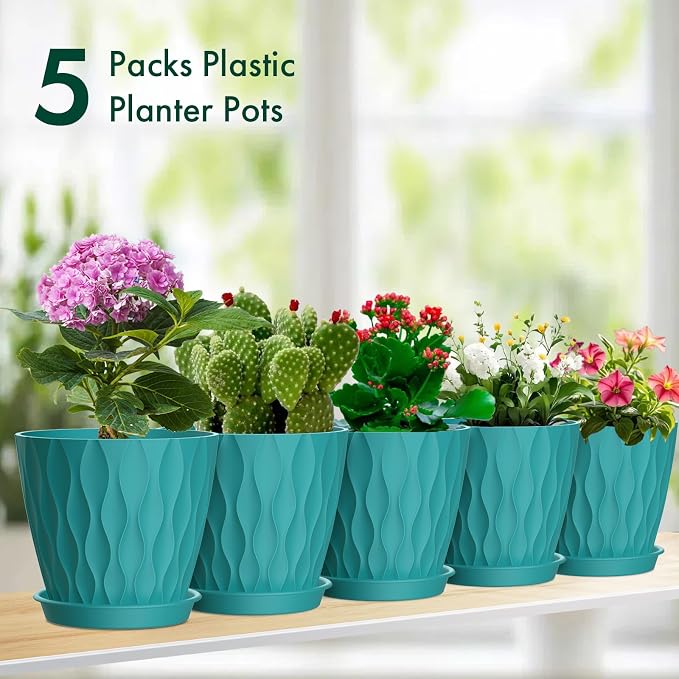 4 inch Small Plastic Nursery Pots, 5 Pack Water Ripples Flower Pots - Image 8