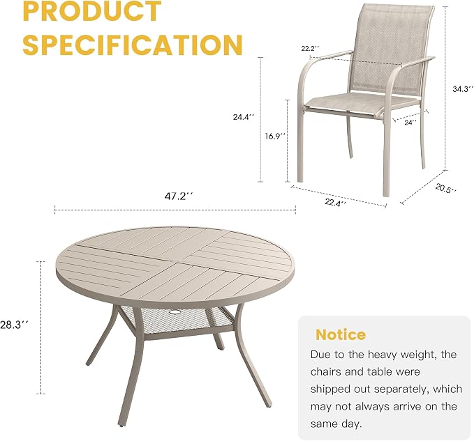 VICLLAX Patio Table and Chair Set of 6, All Weather Metal Round Outdoor Dining - Image 7