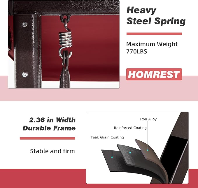 HOMREST 3 Seat Outdoor Porch Swing - Image 3
