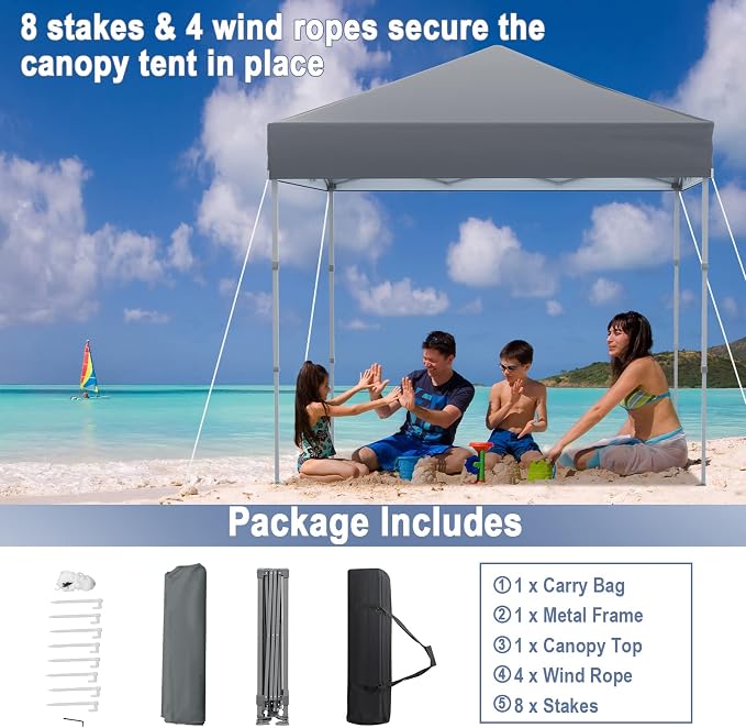 Tangkula 6.6x6.6 Ft Pop Up Canopy, 1 Person Instant Setup Canopy Tent - Image 5