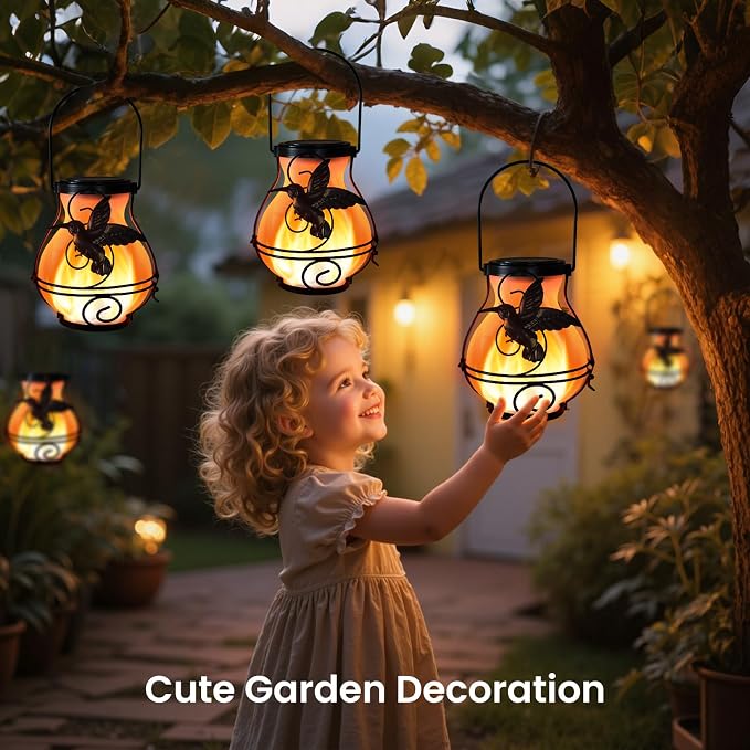 Solar Lanterns Outdoor Waterproof Flickering Flame Lights Hummingbird Metal - Image 6