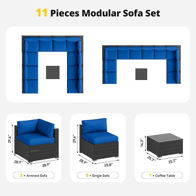 Aoxun Patio Furniture Set, 11 Piece Outdoor Sectional Sofas - Image 7
