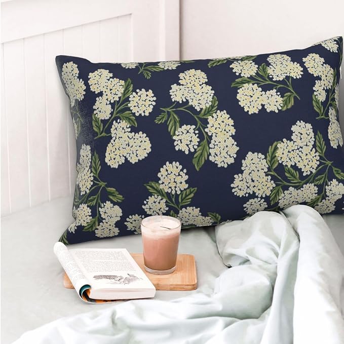 Navy Blue Spring Pillow Covers 12x20 Inch 2 Pcs Green Yellow Hydrangea Flower - Image 2