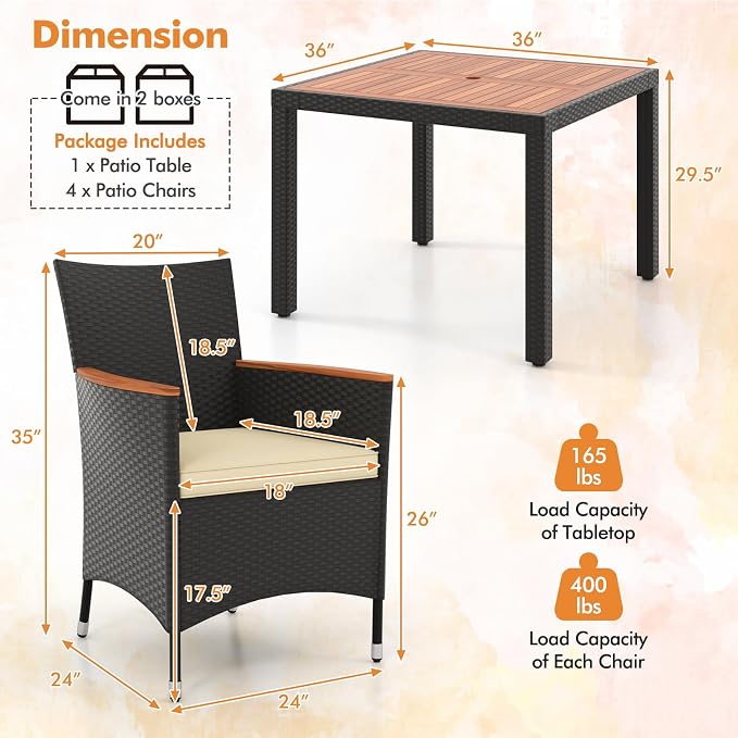 Tangkula 5 Pieces Rattan Outdoor Dining Set - Image 5
