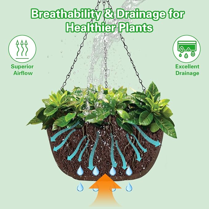 Hanging Baskets for Plants Outdoor, 12 Inch 3 Pack Hanging Planters for Outdoor - Image 2