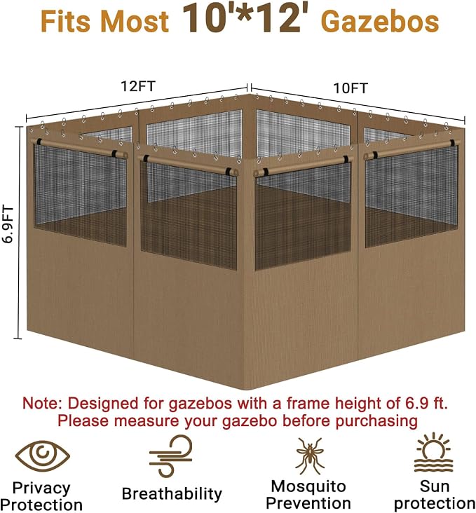 Gazebo Privacy Curtain 10'x12', Replacement Curtains - Image 5