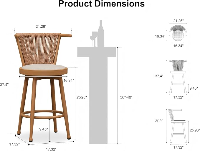 PURPLE LEAF Outdoor Swivel Counter Height Bar Stools Set of 2 Metal Modern - Image 2