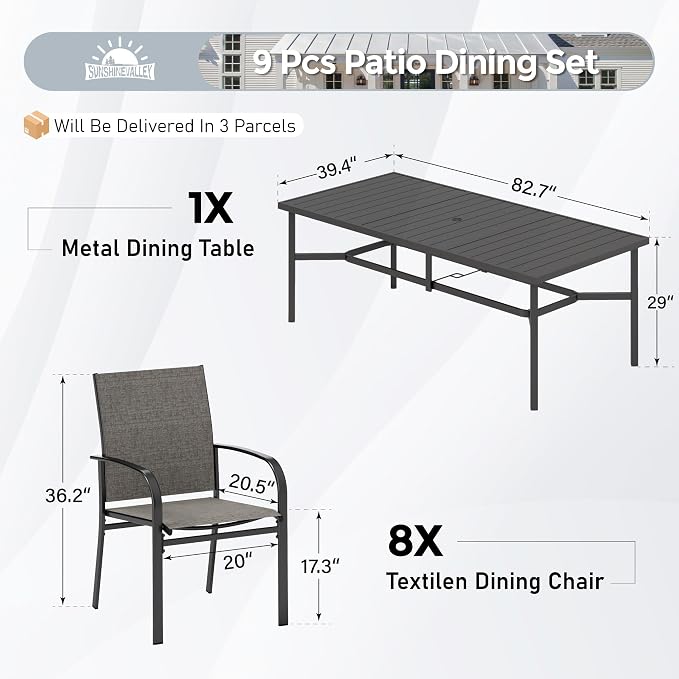 Patio Dining Set 9 PCS, 8 Stable Outdoor Dining Chairs - Image 3