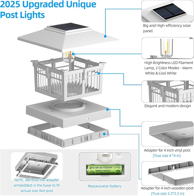 EXCMARK 4x4 Solar Post Cap Lights, 8 Pack Fence Deck Post Lights Outdoor Solar - Image 4