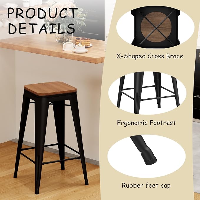 Andeworld Bar Stools Set of 2 Stackable Metal Bar Stools Industrial Bar Height - Image 4