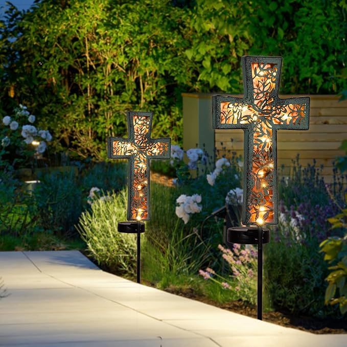 Solar Cross Garden Stake Lights 38inch Outdoor Waterproof Memorial Garden Decor - Image 6