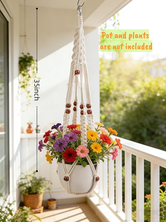 35 inch Macrame Plant Hanger for 5-10 Pot Indoor wall Window Boho Long Crochet - Image 4