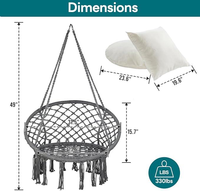 JoyView Macrame Hammock Chair Hanging Swing Chair Max 330 Lbs - Image 6