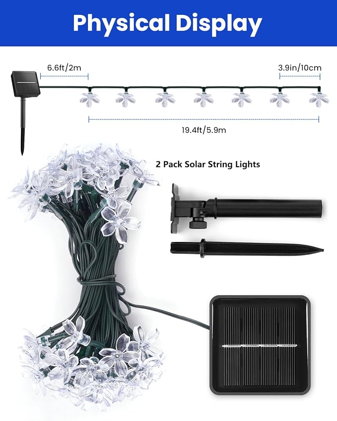 Brightown 2 Pack Total 52FT 120 LED Solar Flower String Lights - Image 3