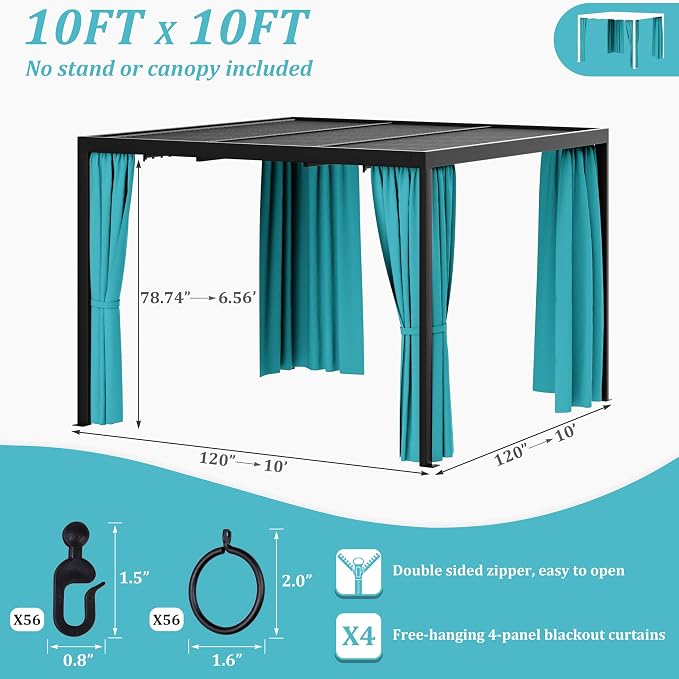 Gazebo Universal Replacement Privacy Curtain, 4-Panels Sidewall Curtains - Image 2