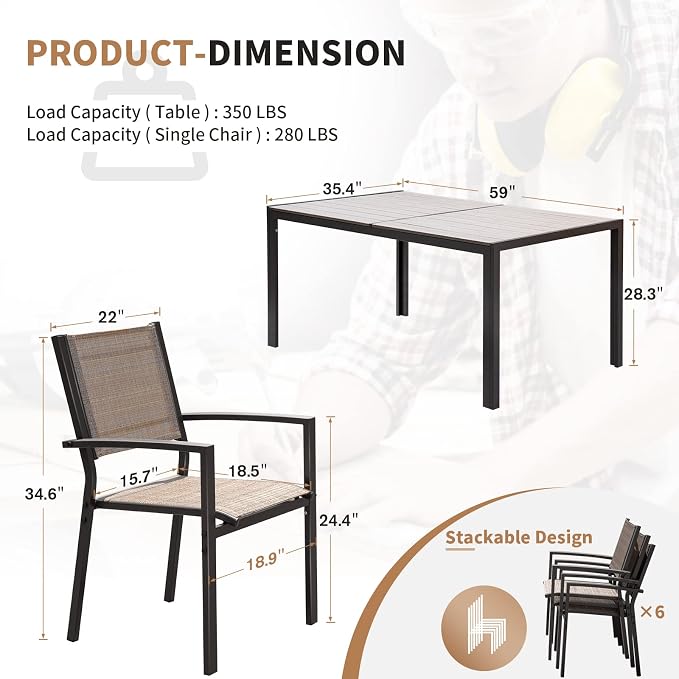 Devoko Patio Dining Set 7 Piece Outdoor Furniture - Image 3