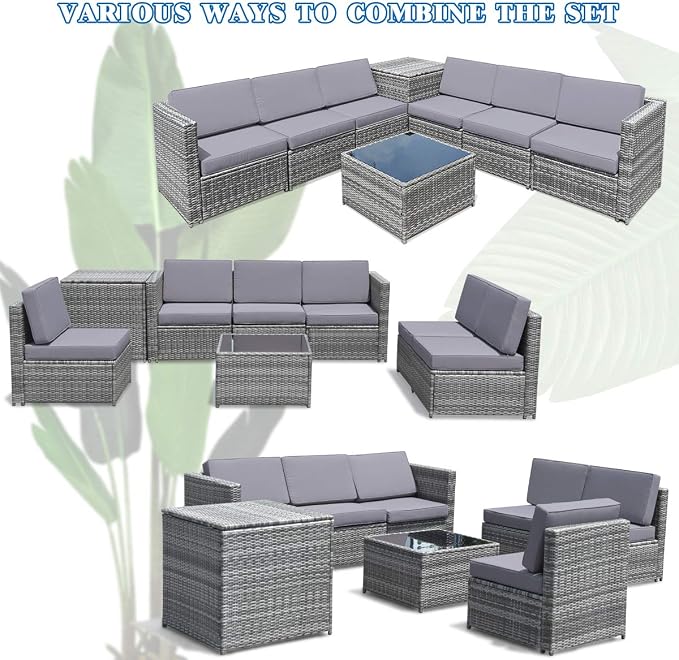 Tangkula 8 PCS Outdoor Patio Furniture Set, Rattan Wicker Sofa Set, Sectional - Image 5