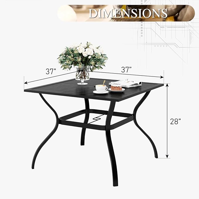 PHI VILLA 37" Patio Table for 4, Metal Outdoor Dining Table - Image 3