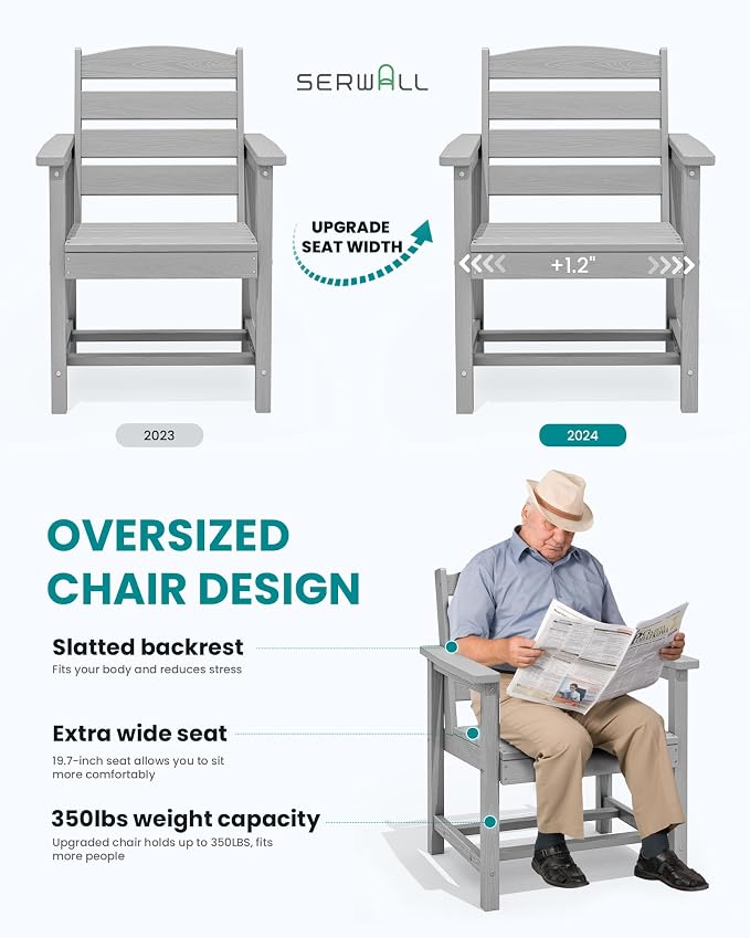 SERWALL Patio Dining Chair Set of 2, Light Gray - Image 2
