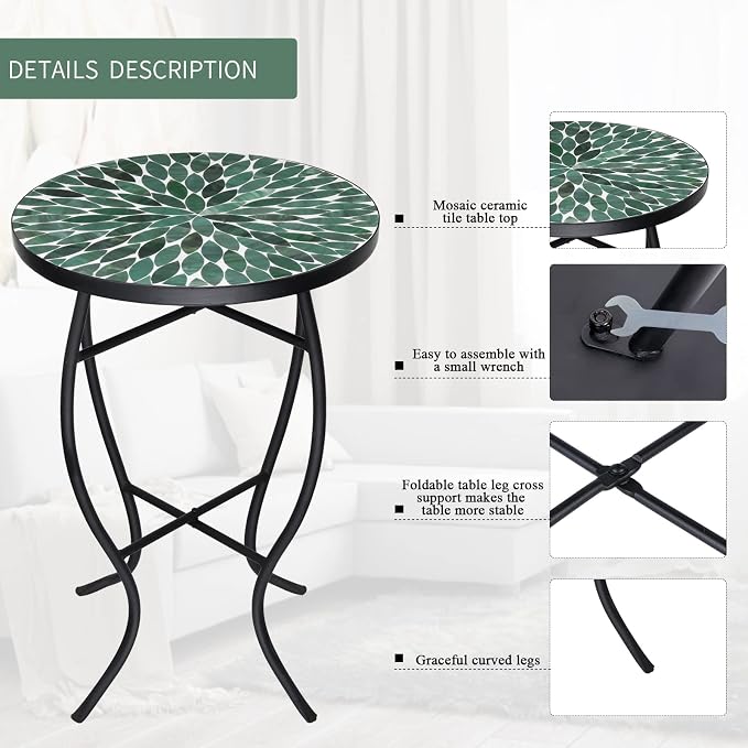 VCUTEKA Mosaic Outdoor Side Table - Image 5
