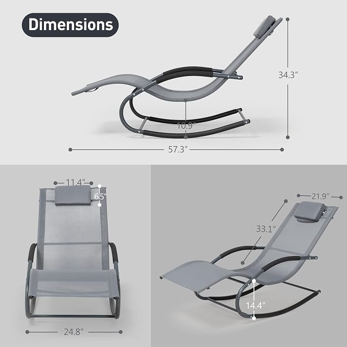 Outdoor Lounge Chair with Pillow, Pool Chaise Lounge Chair Set of 2 - Image 2