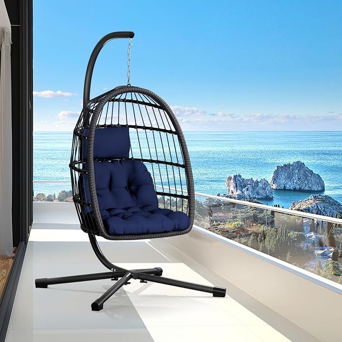 CHABATREE Egg Chair with Stand, Patio Rattan Wicker Hanging Swing Egg Chair by Unknown