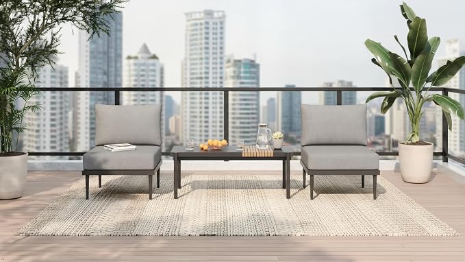Sundale Outdoor 3 Pieces Patio Furniture Set, Metal Outdoor Sectional Sofa - Image 9