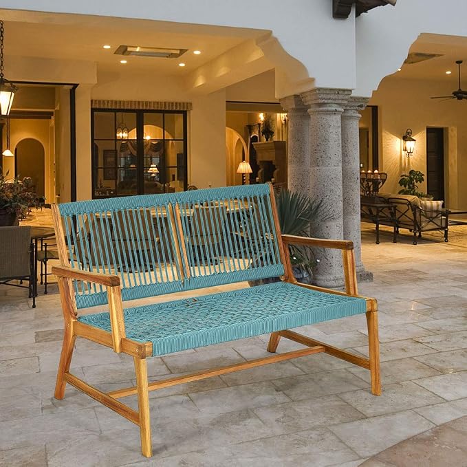 Tangkula 2-Person Patio Acacia Wood Bench Loveseat Chair, Outdoor Patio Acacia - Image 5