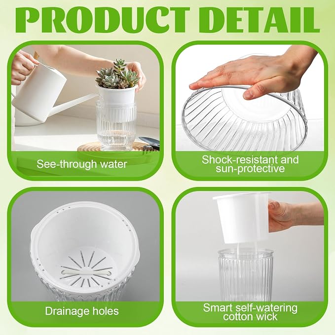 Set of 6 Self Watering Plant Pot 3 Sizes Plastic Double Layer Self Watering - Image 3