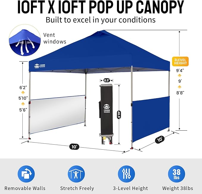 CROWN SHADES 10x10 Pop up Canopy Tent Instant Canopy - Image 7