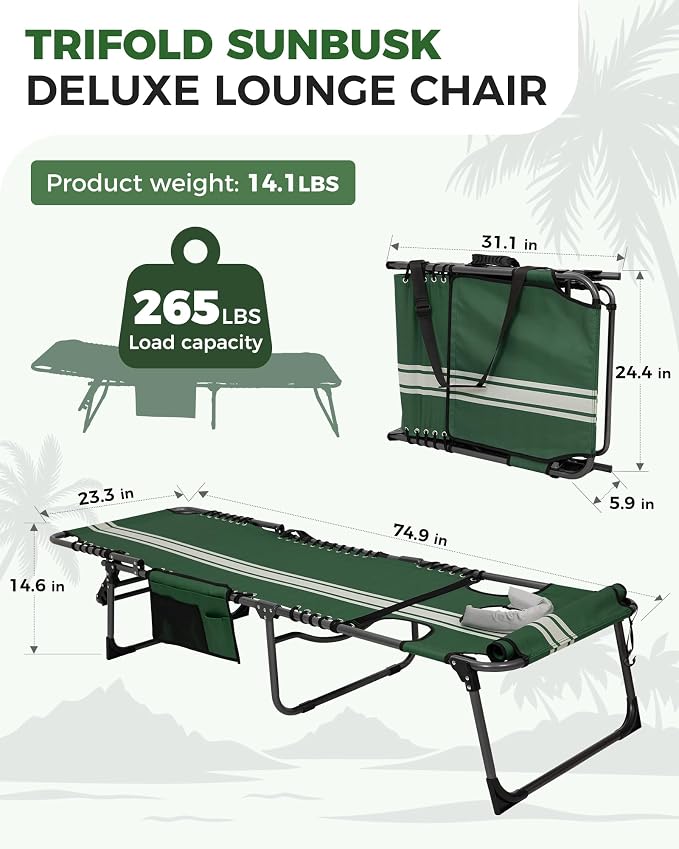 KingCamp 2 Pack Folding Lounge Chair Outdoor, Tanning Chair - Image 3