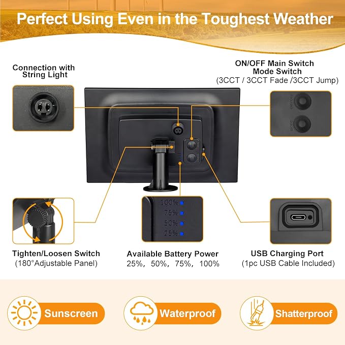 Mlambert 96FT 3-Color in 1 Dimmable Solar String Lights Outdoor, Remote Patio - Image 5