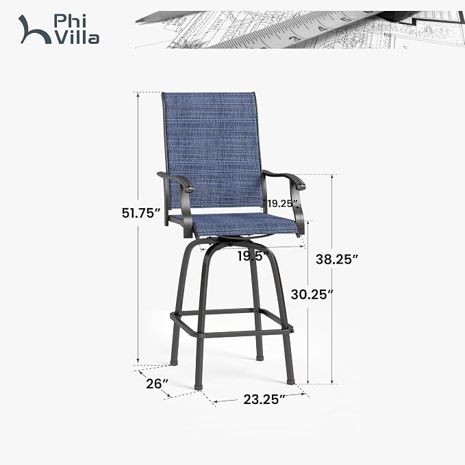 PHI VILLA Outdoor Swivel Bar Stools Set of 6, Bar Height Patio Chairs Furniture - Image 3