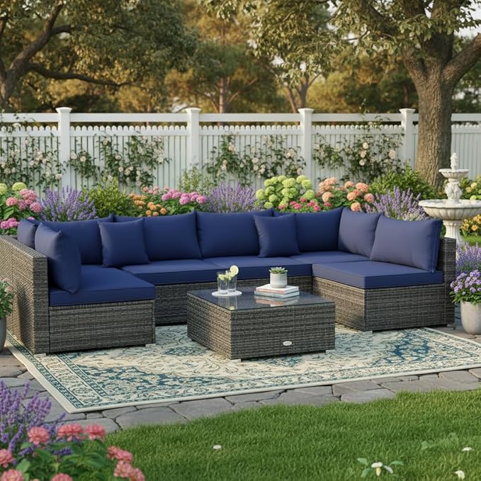 Tangkula 7 Pieces Wicker Patio Furniture Set, All-Weather Outdoor Rattan - Image 2