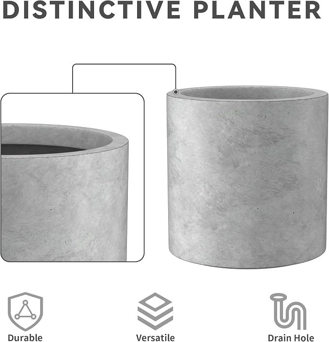 Kante 9.8", 15.7" Dia Round Concrete Planter Set of 3, Modern Style Large - Image 7