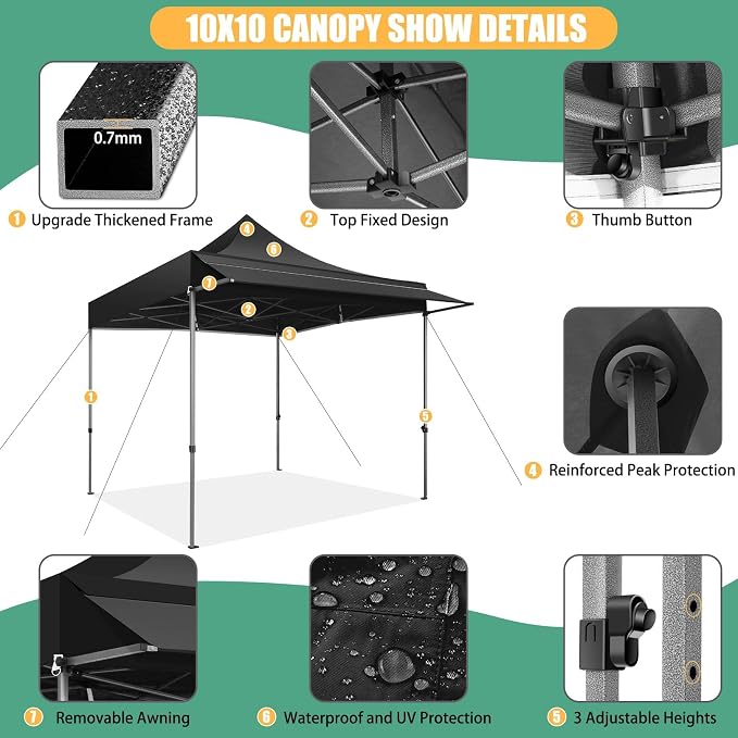 COBIZI 10x10 Pop Up Canopy Tent - Image 5