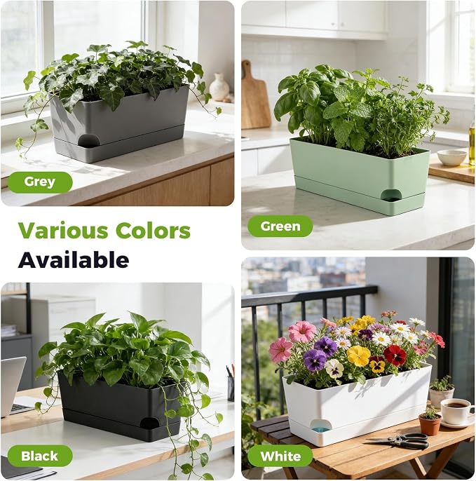 4 Pack Self Watering Pots for Indoor Plants 17 Inches Window Boxes Planters - Image 9