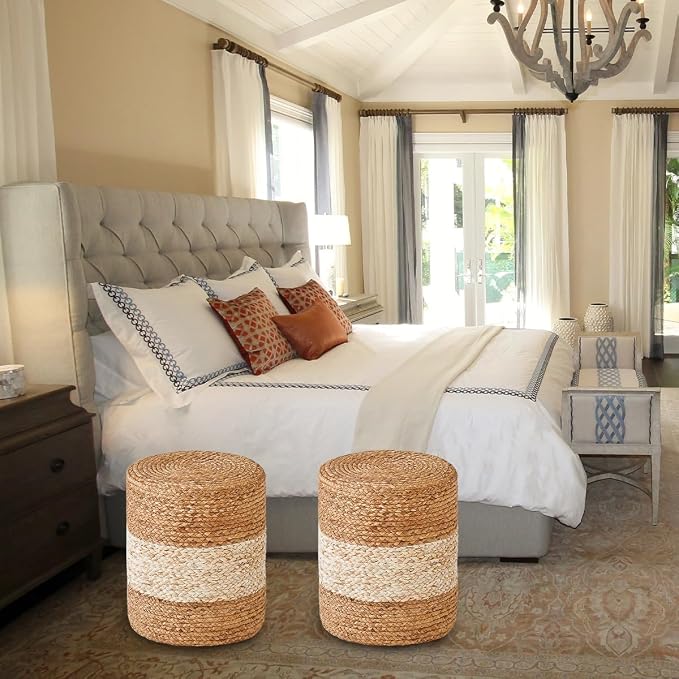 Wimarsbon Foot Stool Ottoman Round Natural Seagrass Footrest Stool Hand-Woven - Image 6